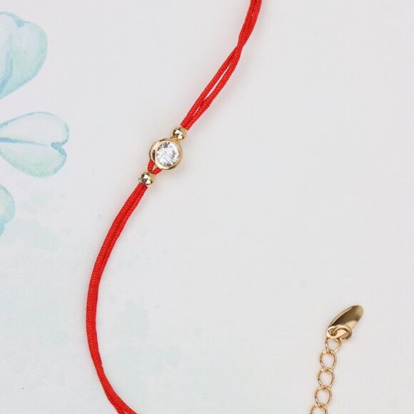 "Minimal Red String Bracelet with Center Stone, XPBL0786 - Picture 2 of 12
